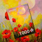 Poppies in the Moonlight - assembled 1000-piece puzzle next to the ENJOY box