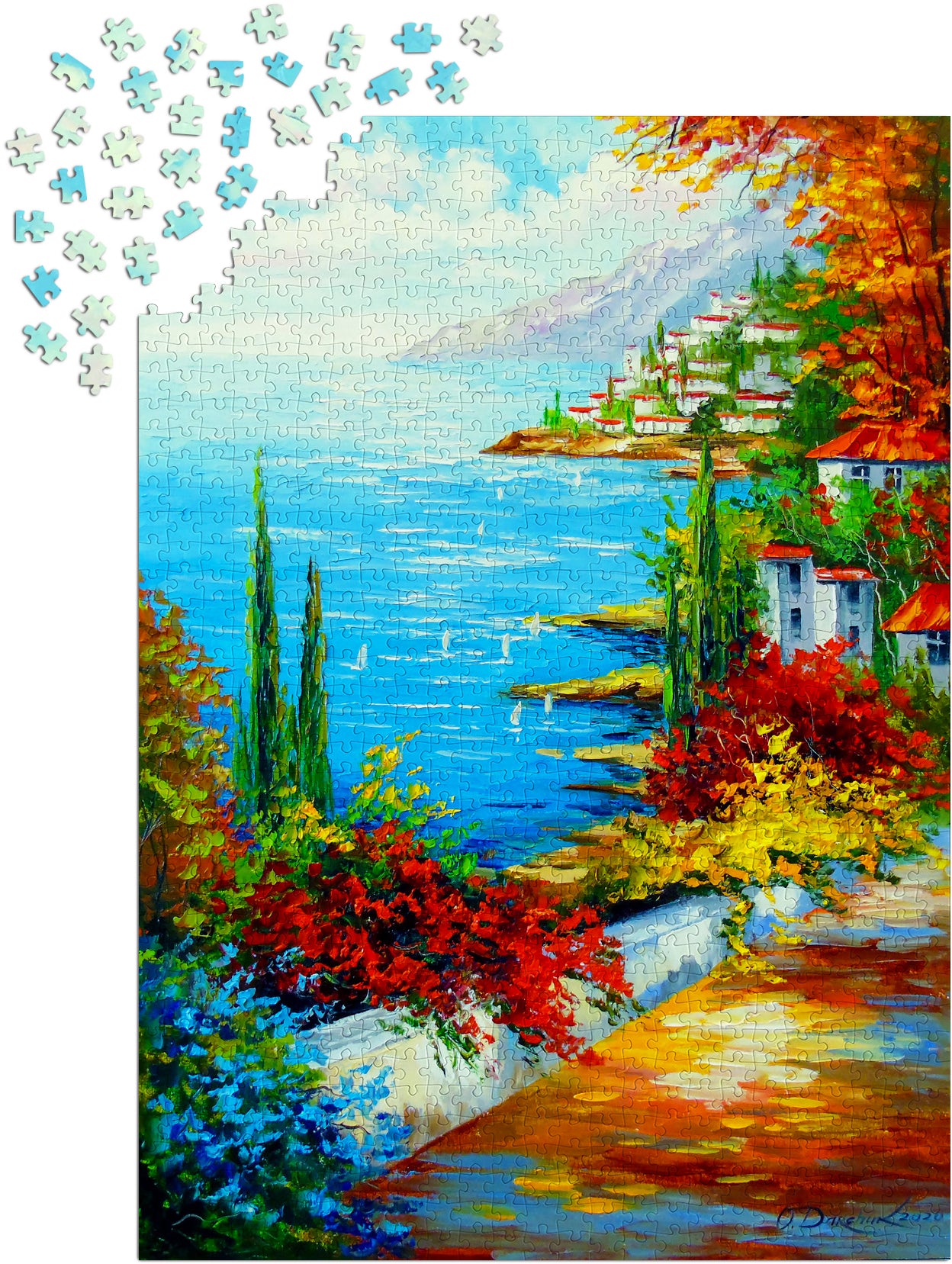 1000 Pieces Jigsaw Puzzle - Town by the Sea (1844)