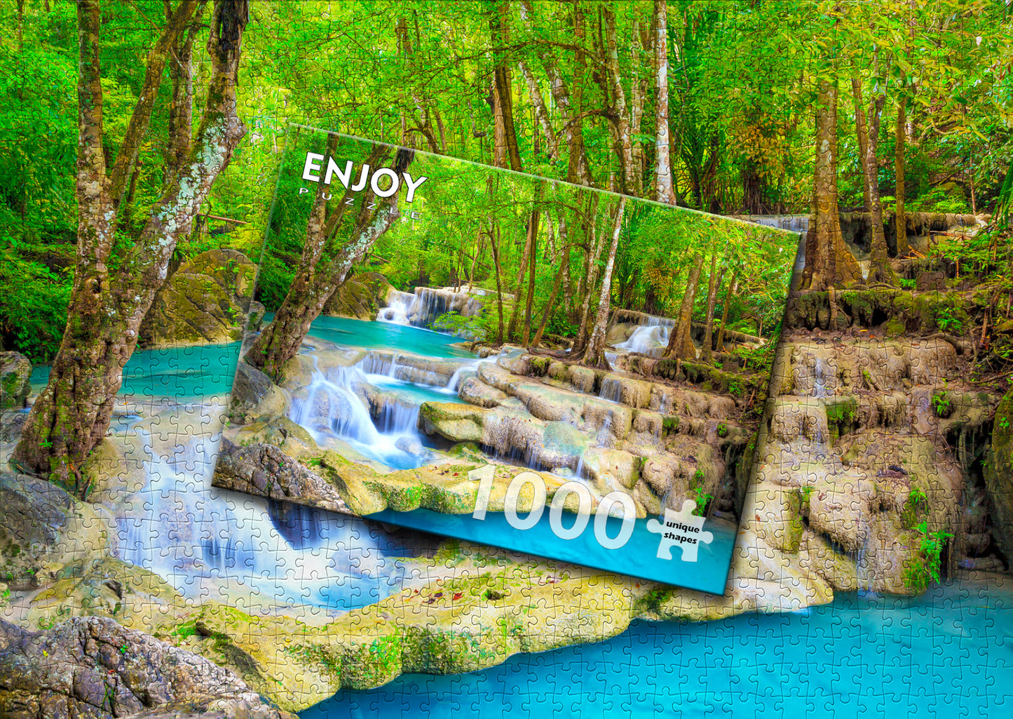 1000 Pieces Jigsaw Puzzle - Turquoise Waterfall, Thailand (2067)