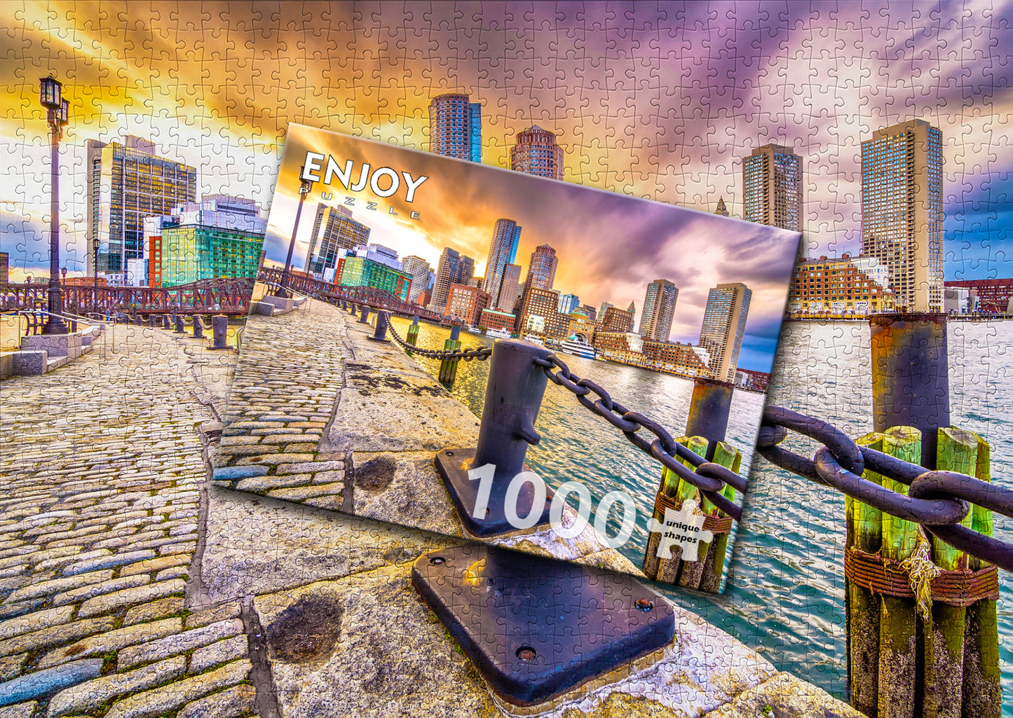 1000 Pieces Jigsaw Puzzle - Boston Harbor at Dusk, USA (2079)