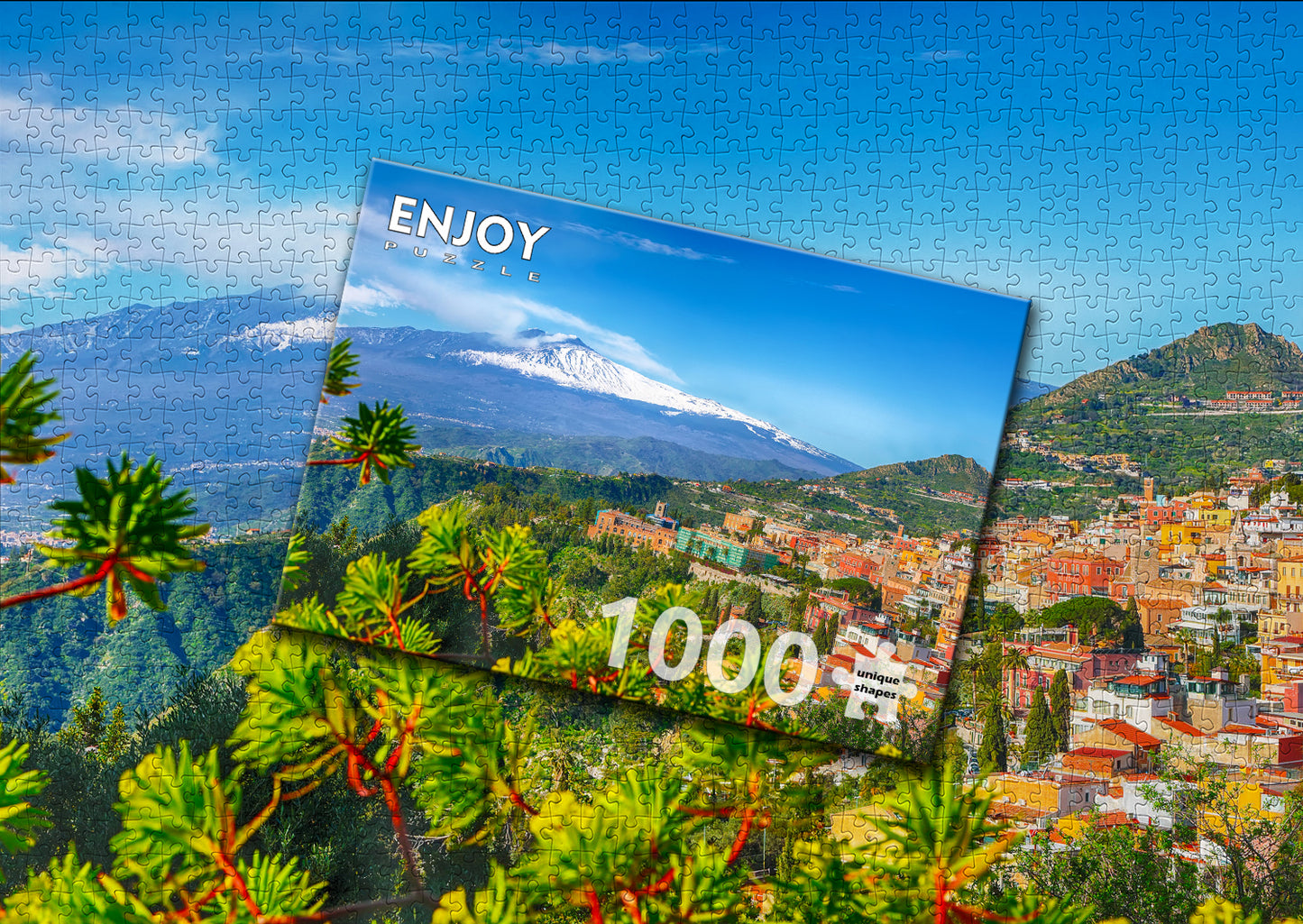 1000 Pieces Jigsaw Puzzle - Etna Volcano and Taormina, Sicily (2087)