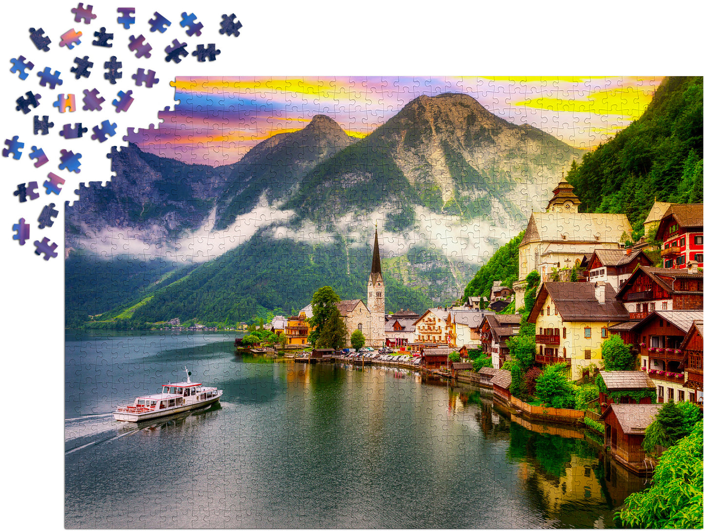 1000 Pieces Jigsaw Puzzle - Hallstatt Town at Sunset, Austria (2089)