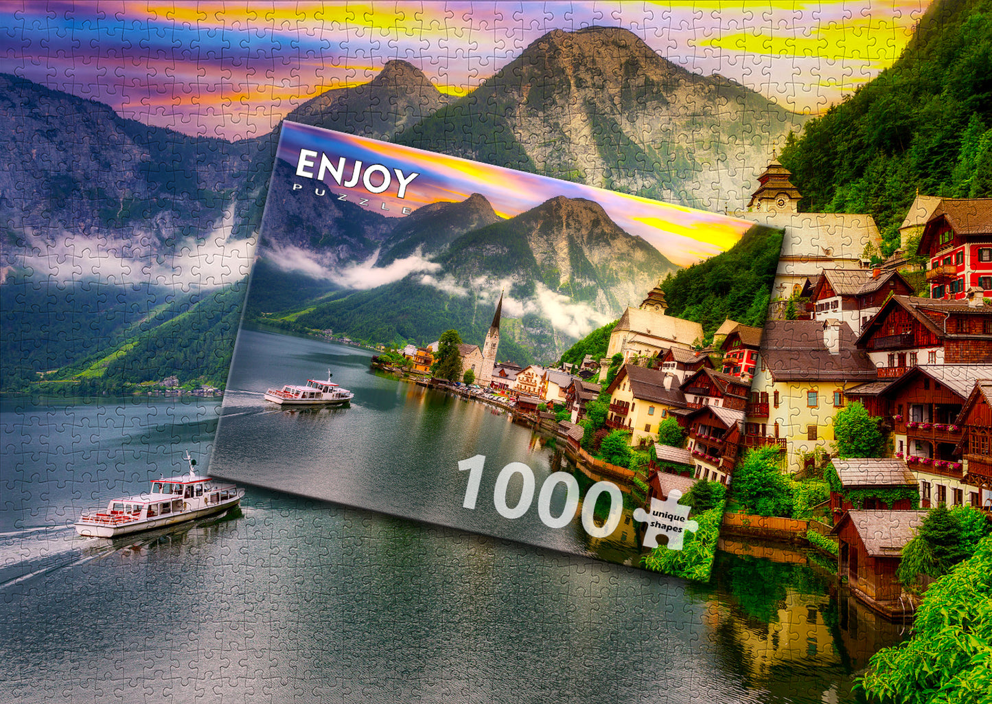 1000 Pieces Jigsaw Puzzle - Hallstatt Town at Sunset, Austria (2089)