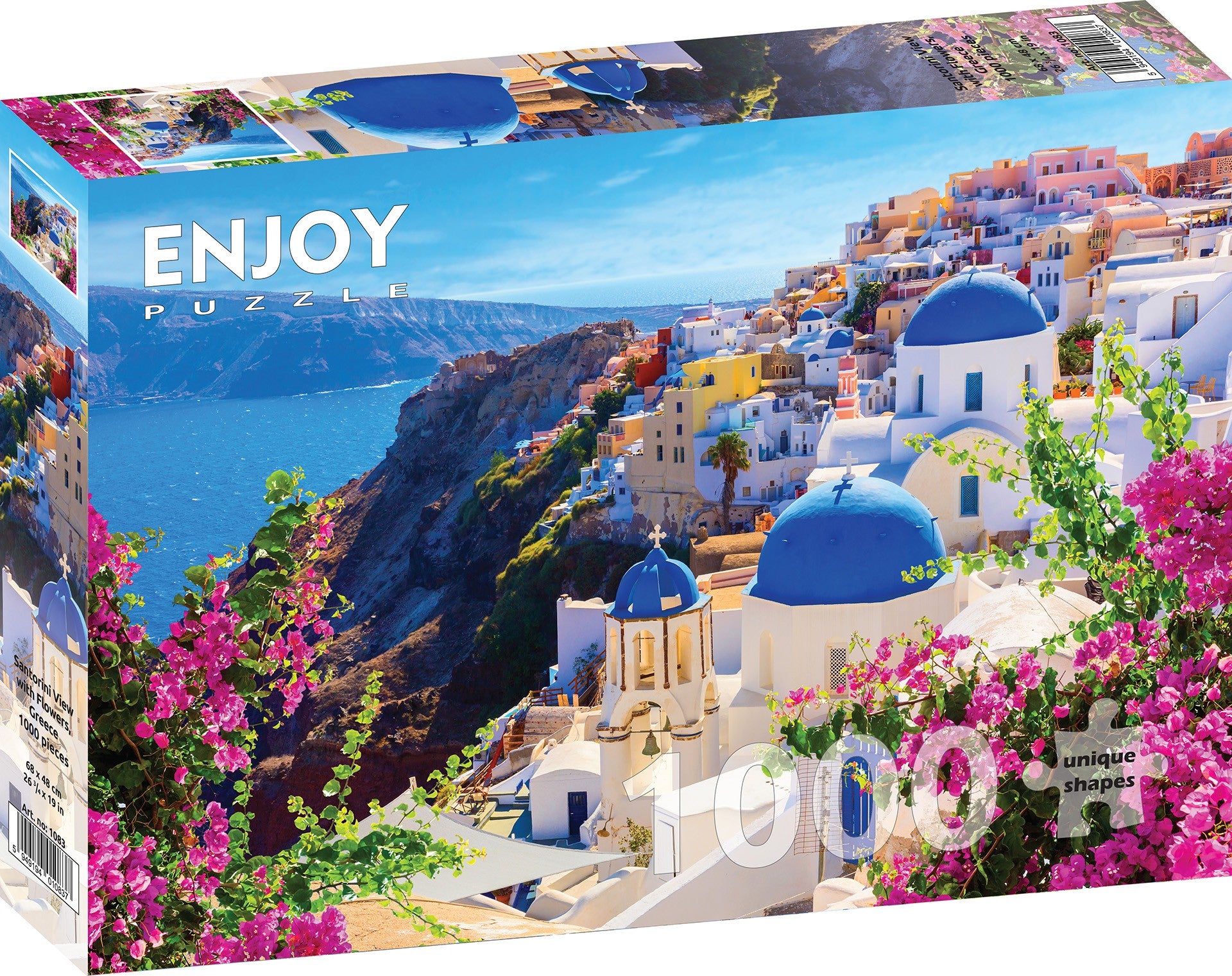 1000 Pieces Jigsaw Puzzle - Santorini View with Flowers