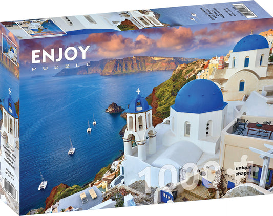 1000 Pieces Jigsaw Puzzle - Santorini View with Boats