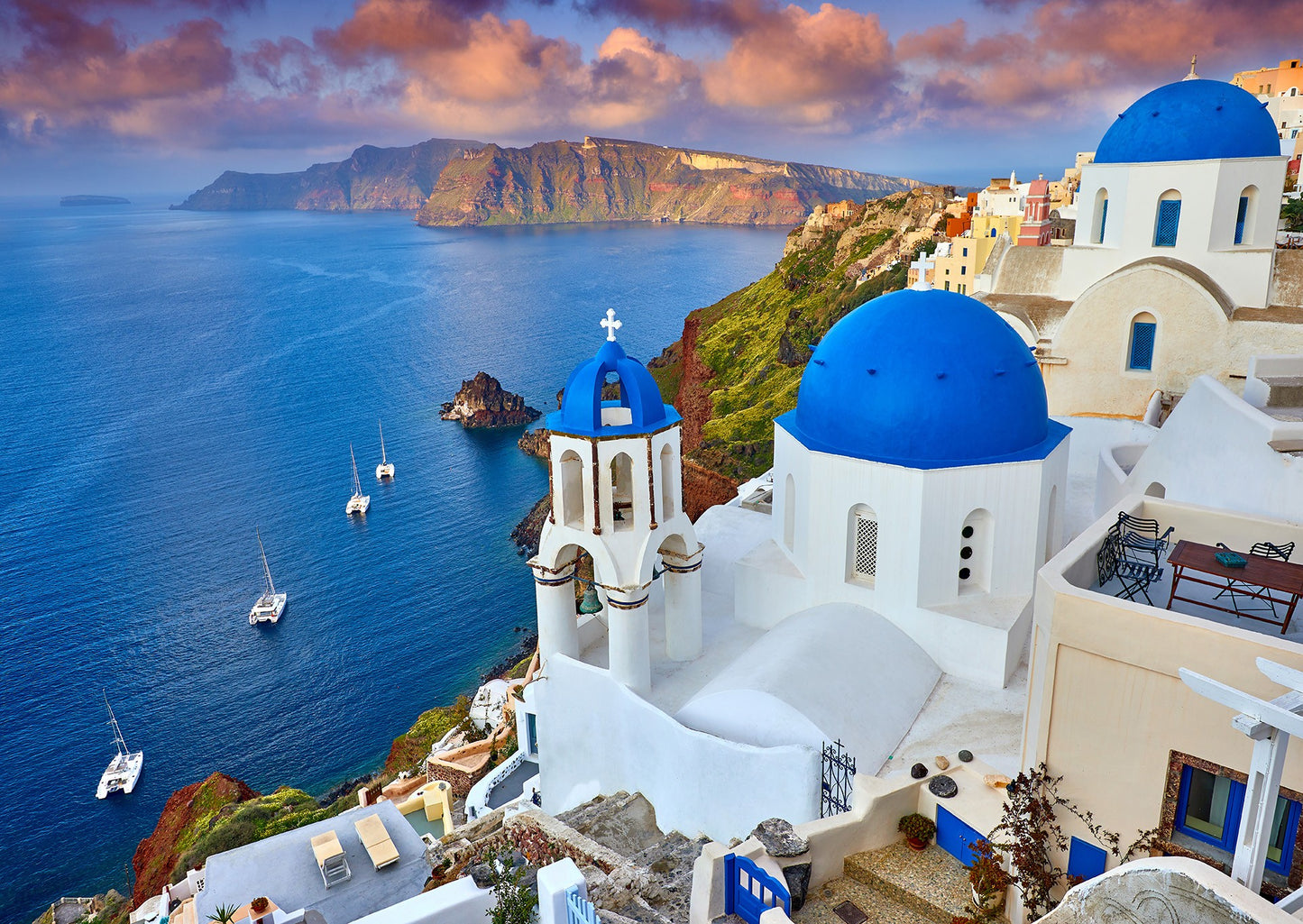 1000 Pieces Jigsaw Puzzle - Santorini View with Boats (1086)