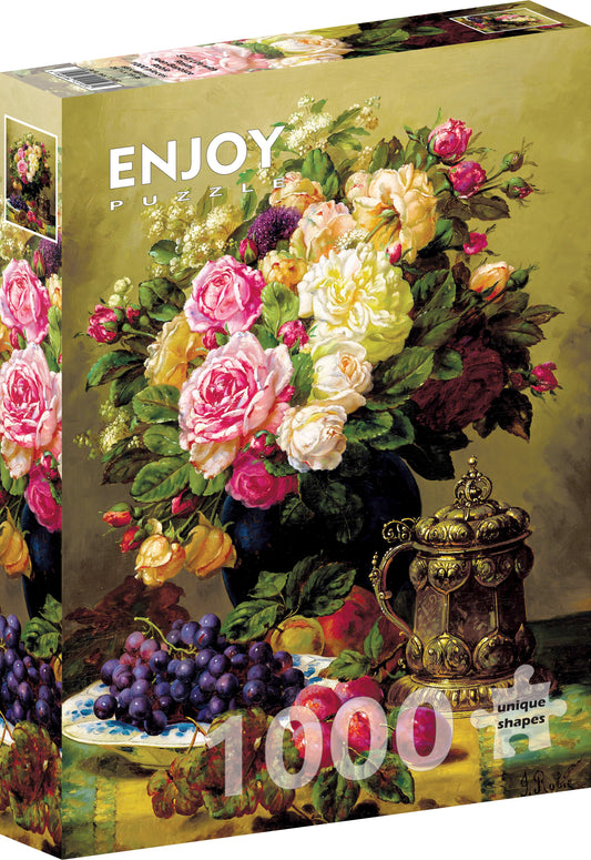 1000 Pieces Jigsaw Puzzle - Jean-Baptiste Robie: Still Life with Roses