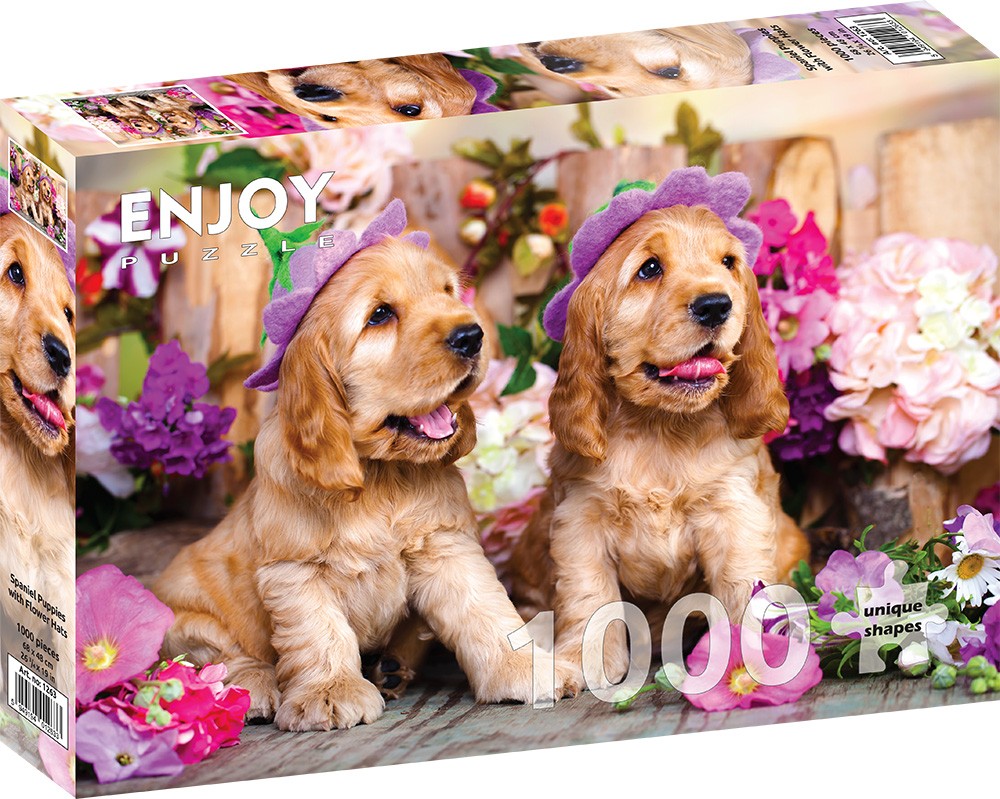 1000 Pieces Jigsaw Puzzle - Spaniel Puppies with Flower Hats