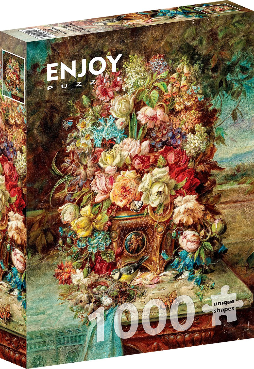 1000 Pieces Jigsaw Puzzle - Hans Zatzka: Flowers Still Life with Blue Tit