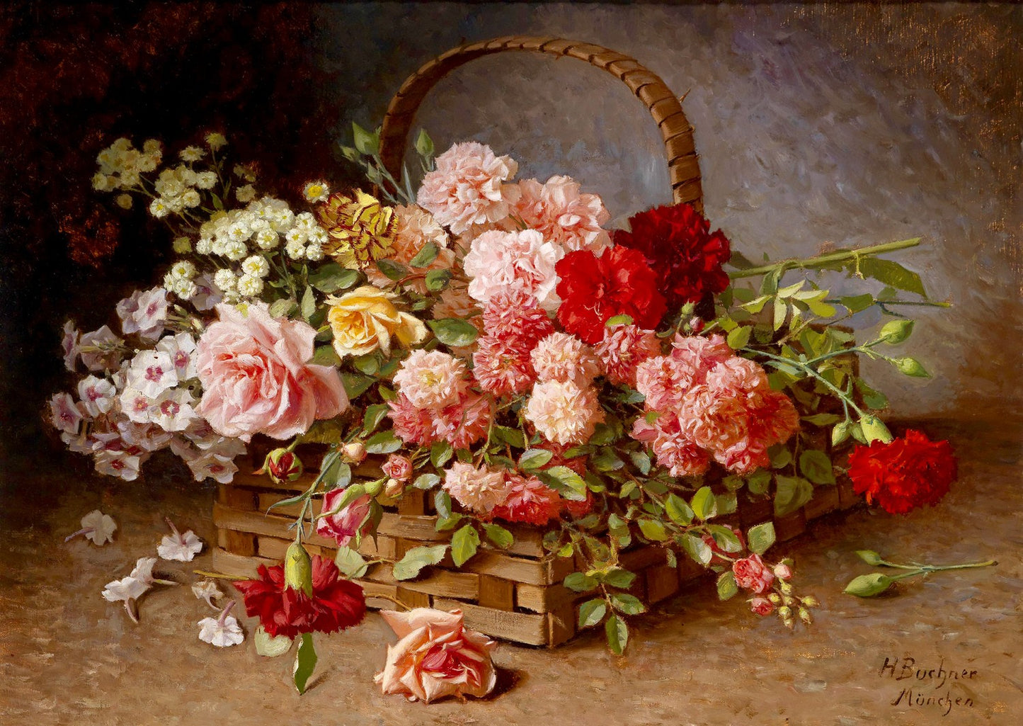 1000 Pieces Jigsaw Puzzle - Hans Buchner: A Basket of Roses and Carnations (1530)