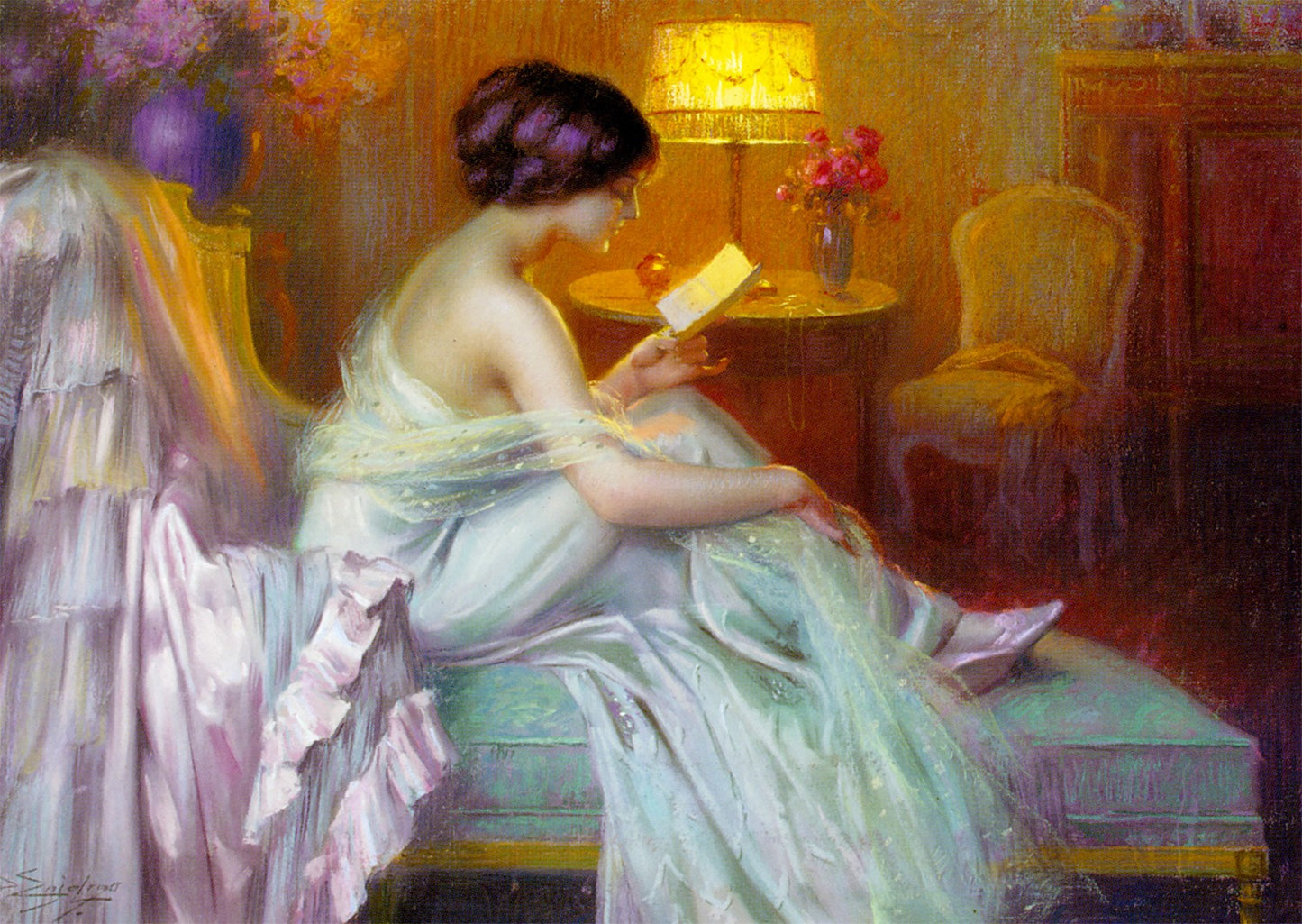 1000 Pieces Jigsaw Puzzle - Delphin Enjolras: Reading at Lamp Light (1539)