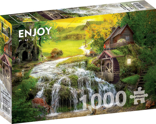 1000 Pieces Jigsaw Puzzle - A Log Cabin by the Magic Creek